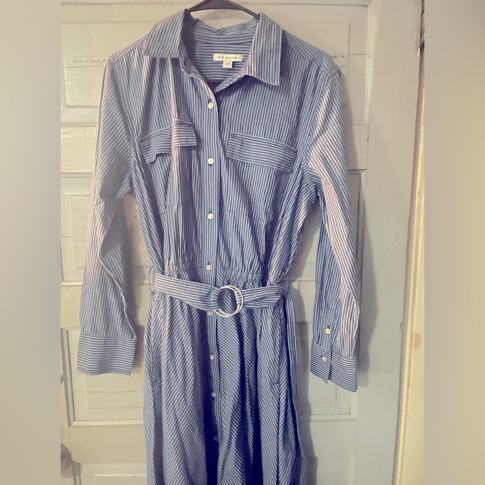 Free Assembly Striped Blue Belted Shirt Dress
